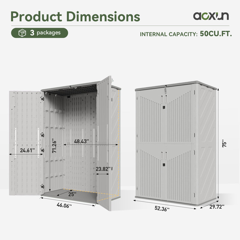 64 Cu.Ft Vertical Storage Sheds Outdoor Waterproof with Floor
