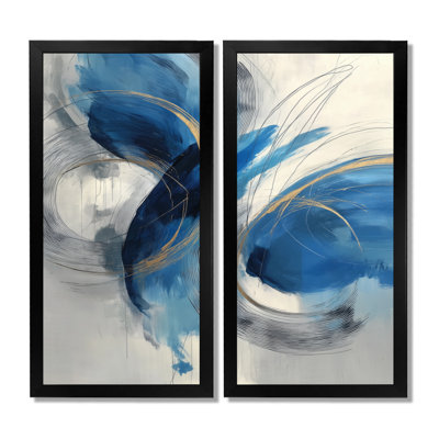 Tourbillon abstrait dans des tons bleus et blancs - Art encadré, art mural sur toile bleu minimaliste 2 pièces
