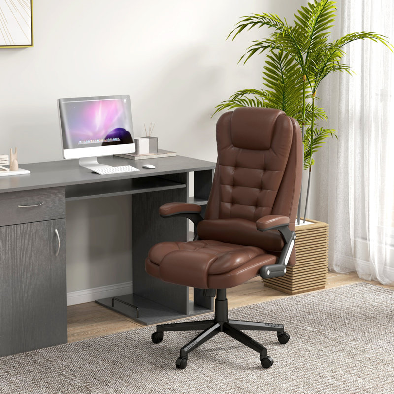 Chaise de bureau de massage à haut dossier avec 6 points de vibration et fauteuil chauffant inclinable en cuir de polyuréthane avec télécommande pour accoudoirs