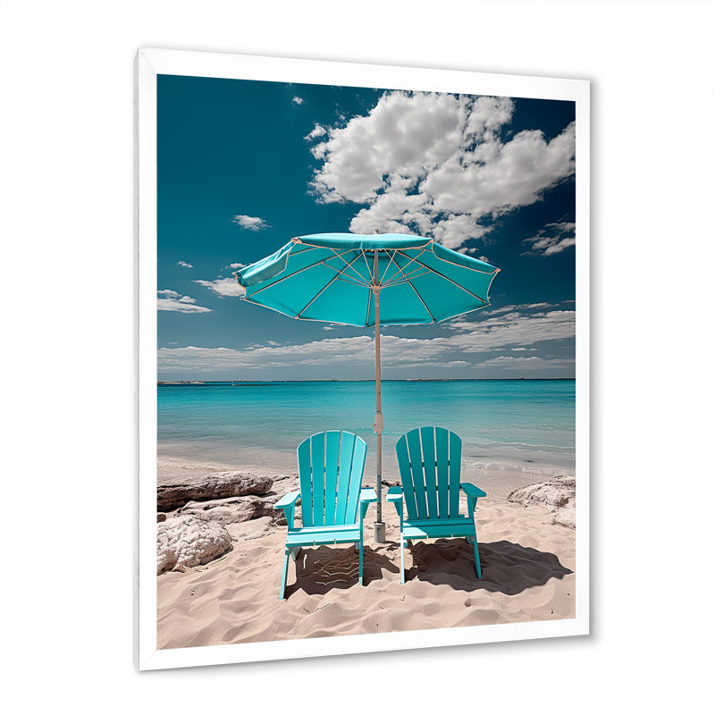 " Beach Sandy Escape Chairs ", 16" W x 32" H, White Picture Framed