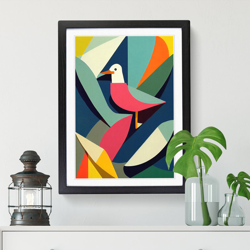 Seagull Abstract - Single Picture Frame Print, Black, 64cm H x 46cm W x 2cm D