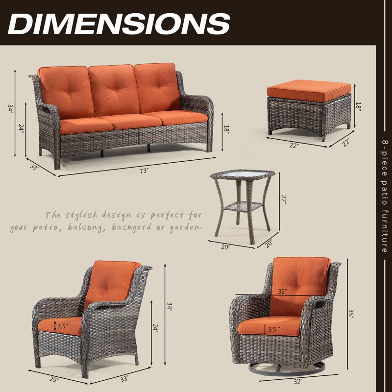 Anahit 9 - Person Patio Conversation Set with Cushions, Orange