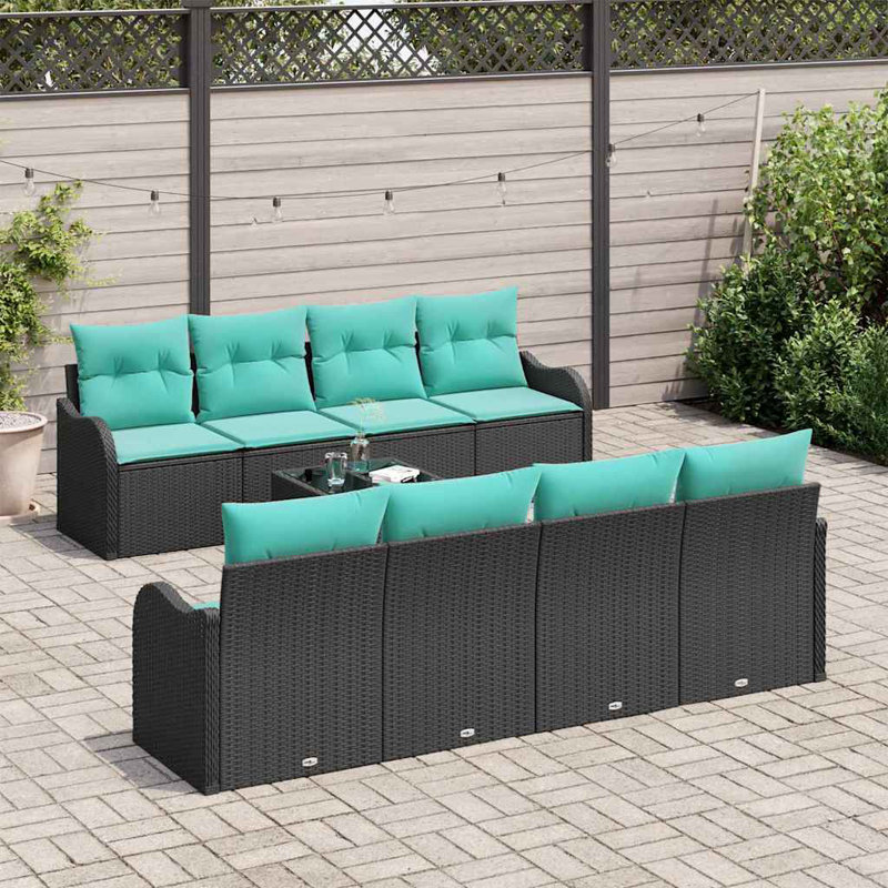  Ensemble de canapé de jardin avec coussin manuel 9 pièces noir et turquoise