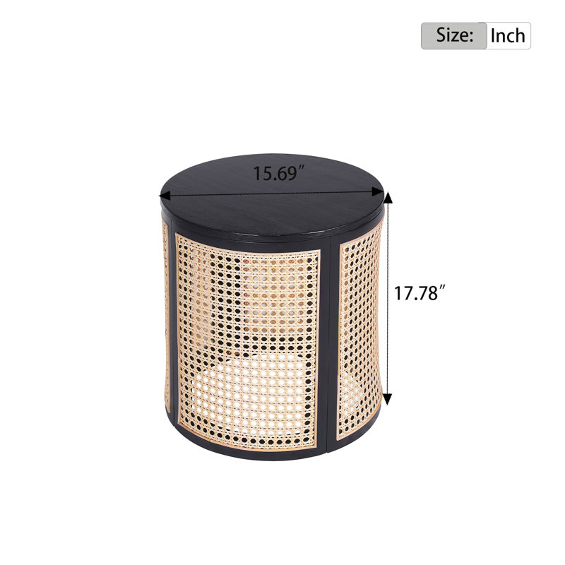 Table de chevet ronde avec rangement Boho, Noir