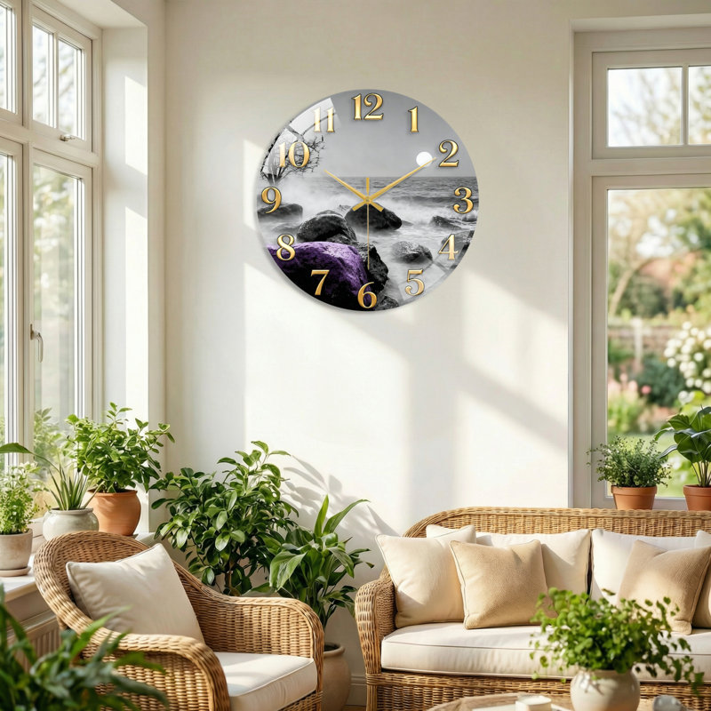 Horloge murale décorative moderne en verre Coastal Rocks - 23,6 po, 60 x 60 cm (23,6 x 23,6 pouces)