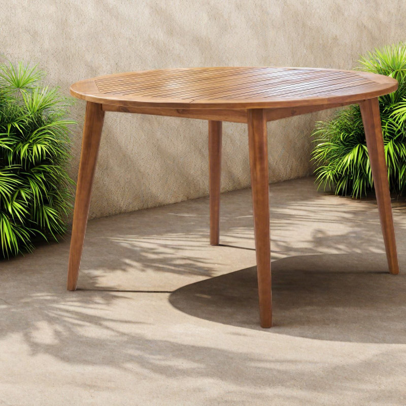 Table de patio en bois d'acacia durable, finition teck moderne, utilisation intérieure et extérieure