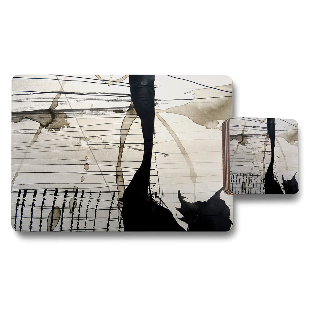 Abstract Black And White Placemat Coaster Set With Artistic Design