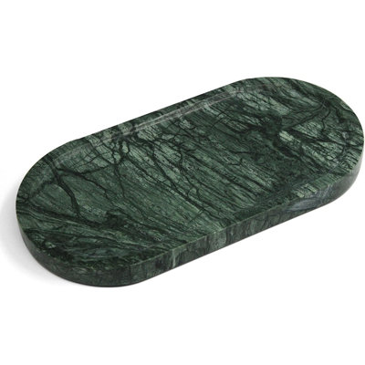 Natural Marble Vanity Tray, Luxury Green Stone Oval Decorative Tray For Bathroom And Home Decor