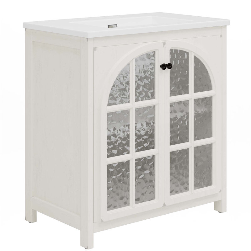 30 Inches Bathroom Vanity With Ceramic Sink, Faux Aged Finish