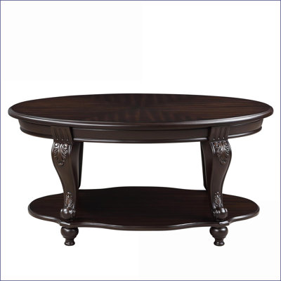 Table basse ovale espresso de 42 po pour le salon, tablette de rangement à 2 niveaux, facile à assembler