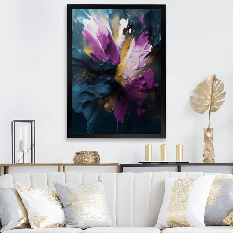 «Mauve et bleu, réalités sur toile I», art abstrait sur toile, H 20 po x l 12 po x P 1 po, Cadre photo noir