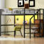 Lit mezzanine double en métal avec bureau, escalier de rangement, petite garde-robe, sécuritaire et polyvalent à DEL, peu encombrant-896641700