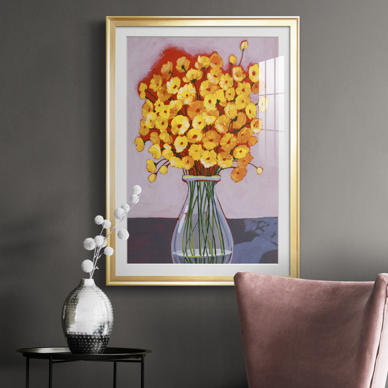 Daisy Bouquet II - peinture encadrée, H 30,5 po x l 22,5 po x P 1 po, Cadre doré