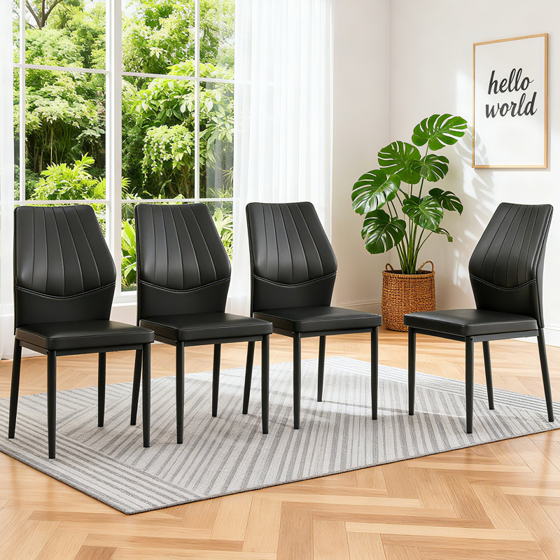 Upholstered Kitchen Chairs with Ergonomic Backrest, Comfortable Side Chairs for Dining Room, Black, Black