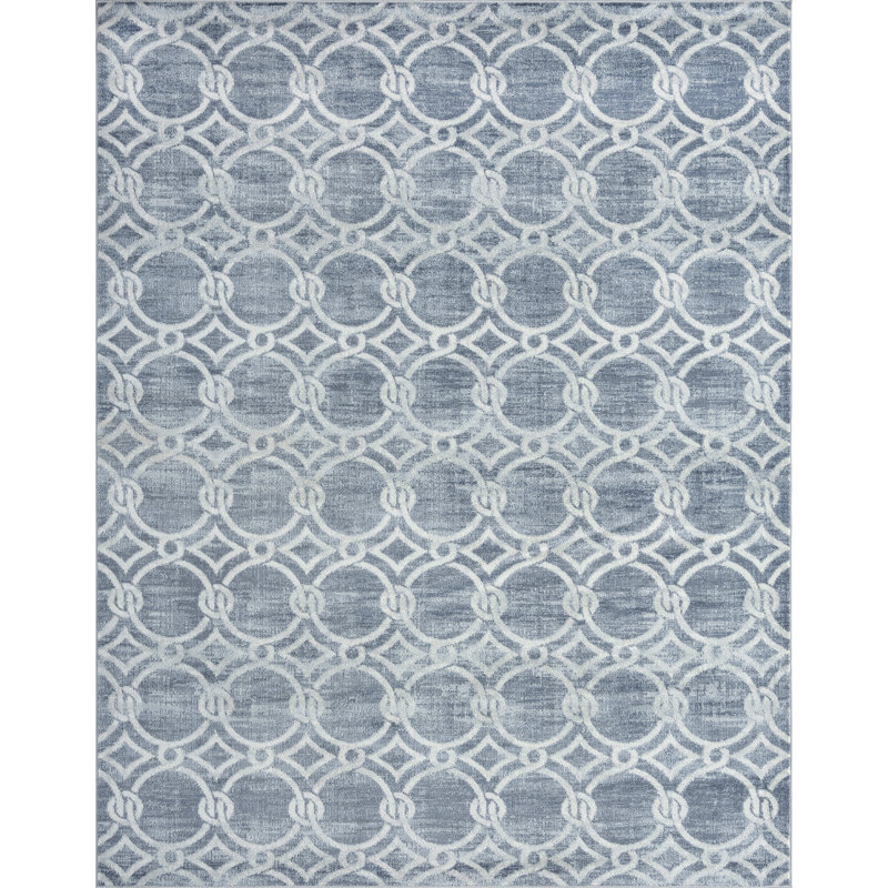 Tapis bleu marine à motif géométrique Hedersett, Rectangle 5 pi 3 po x 7 pi 3 po