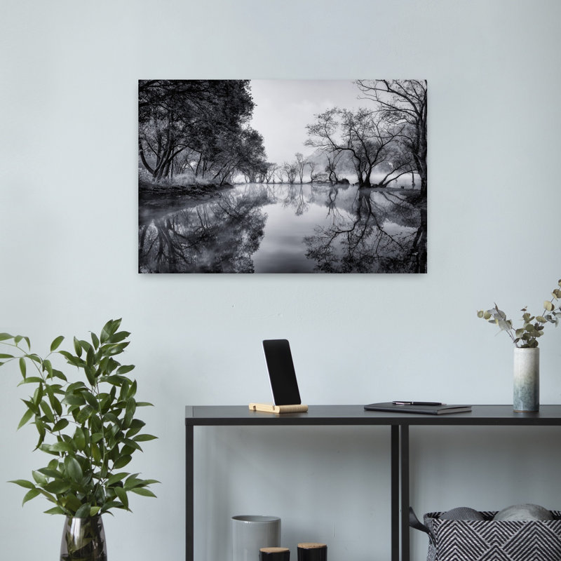 Art contemporain, paysage serein paisible au lever du soleil, H 16 po x l 24 po