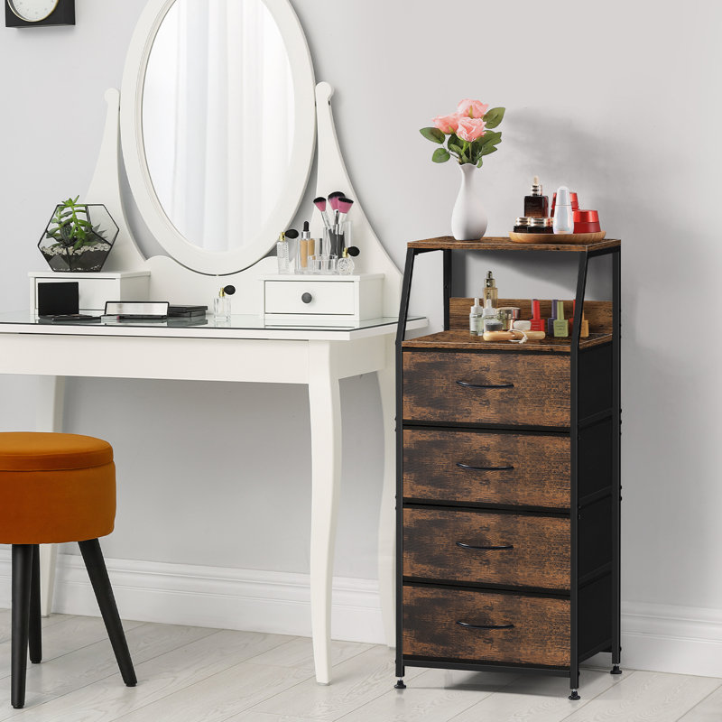 Commode 4 tiroirs avec tablette ouverte, 4, Brun