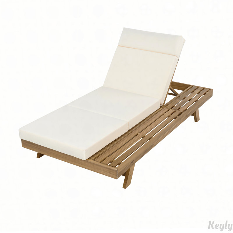 Lounge Chaise Set With Headrest, Space Available On One Side, Acacia Wood In light brown With Water-Resistant Lounge Cushions (Beige & 3-Fold & 4 Inch) – Matching Dark Grey/Cream Version Available