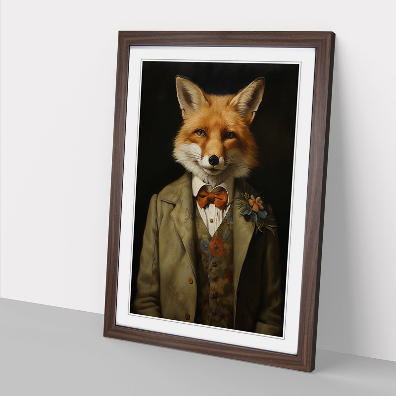 Fox Victorian - Single Picture Frame Print on Wood, 46cm H x 34cm W x 2cm D, Walnut