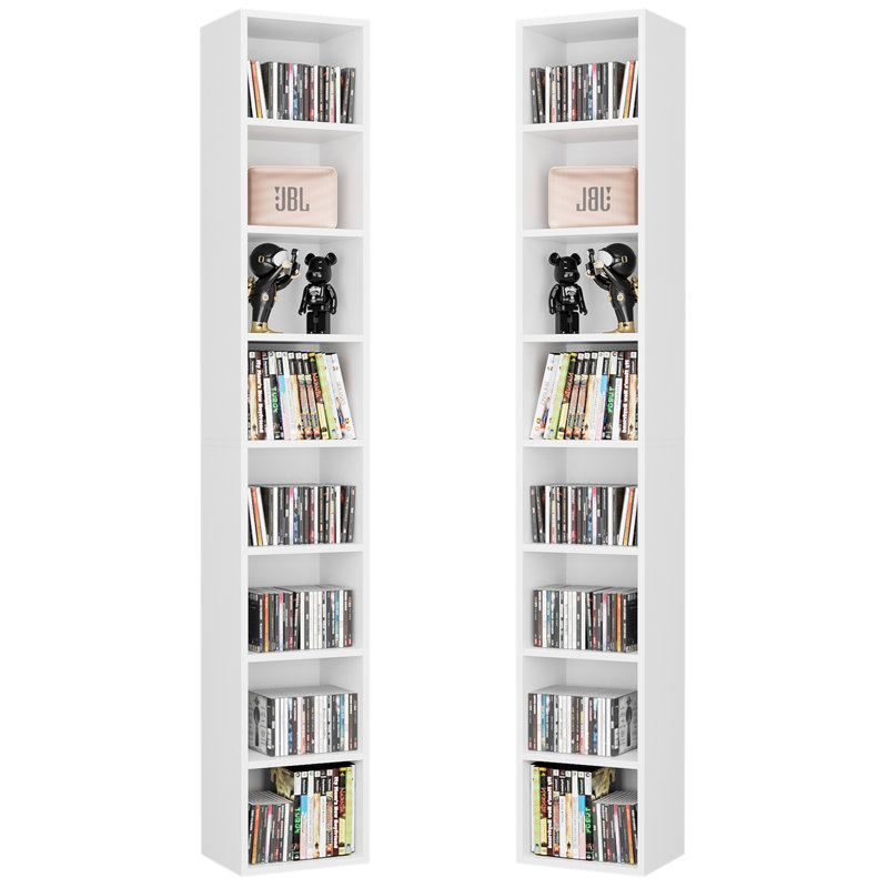 Brenya 8-Tier Thin and Tall Bookshelf with Open Adjustable Shelf, White