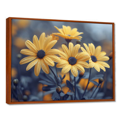 Monochromes jaunes et noirs, fleurs de la forêt II - marguerites, impression d'art mural