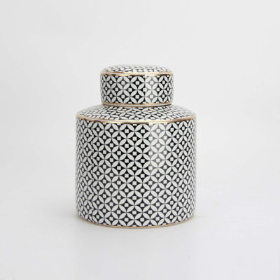 Cleo White & Black Jar with Lid