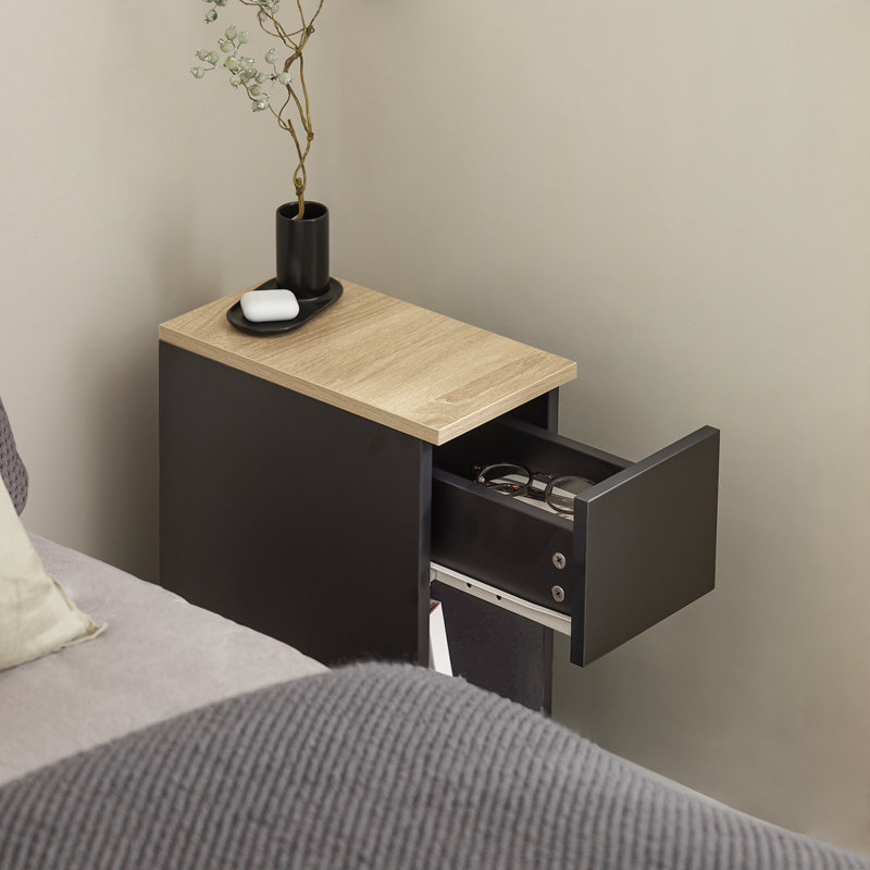Jayshaun 20cm 1 Drawer Bedside Table, Black/Natural
