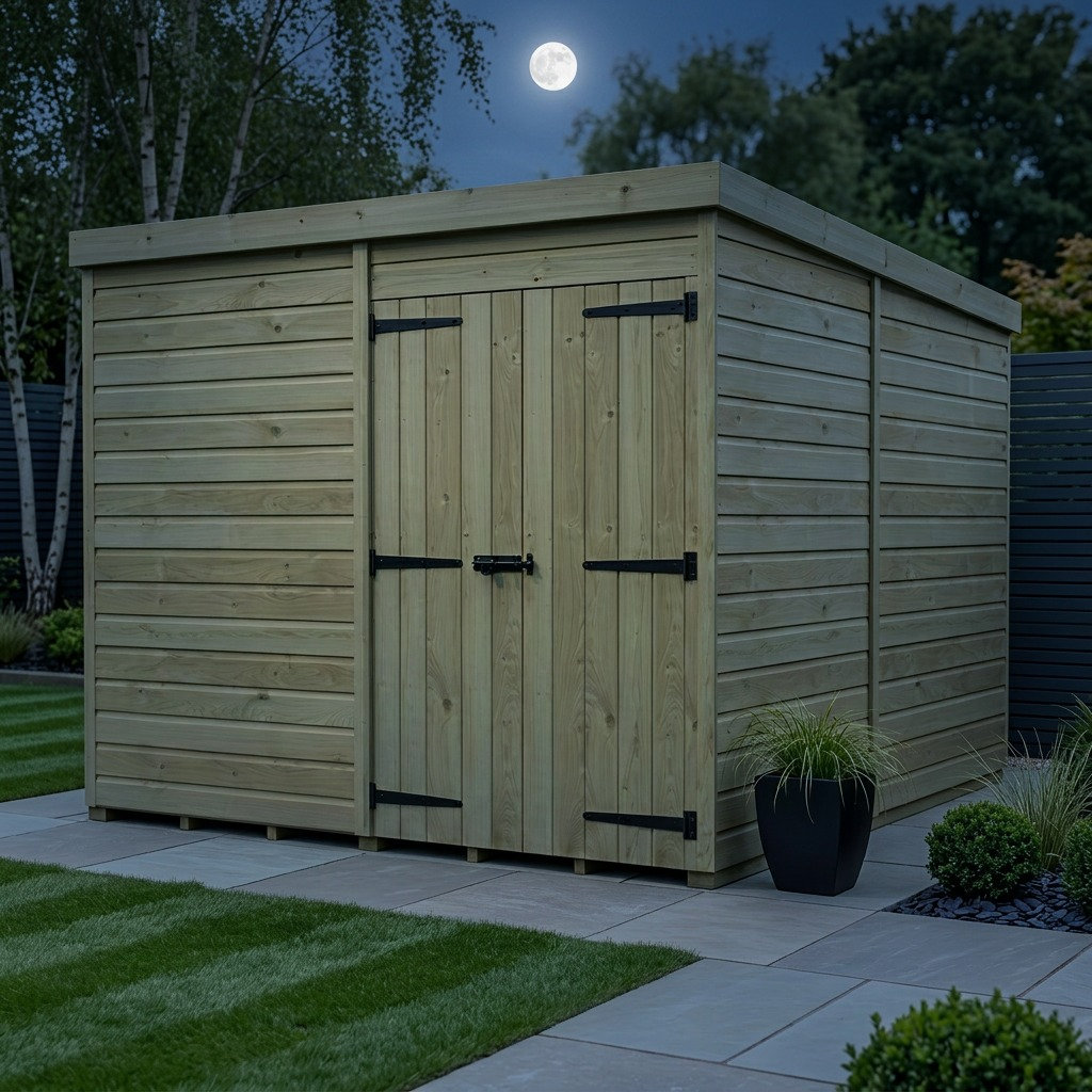 Total Sheds 8ft x 9ft Pent Garden Shed - Double Door - No Windows - Pressure Treated Timber - UK Manufactured