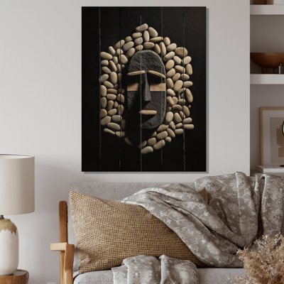 Impression de masque tribal africain noir et blanc II sur bois naturel