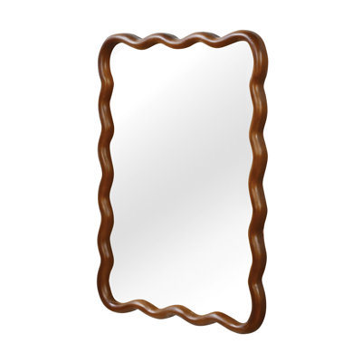 30X40 Black Walnut Wavy Rectangle Solid Wood Decorative Wall Mirror For Bedroom And Bathroom | Gift Idea