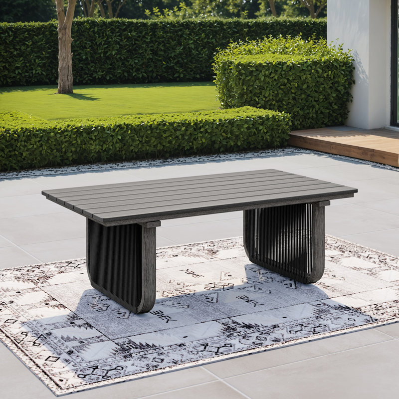 Table basse rectangulaire en aluminium et PEHD en osier, Noir, noir, noir, noir
