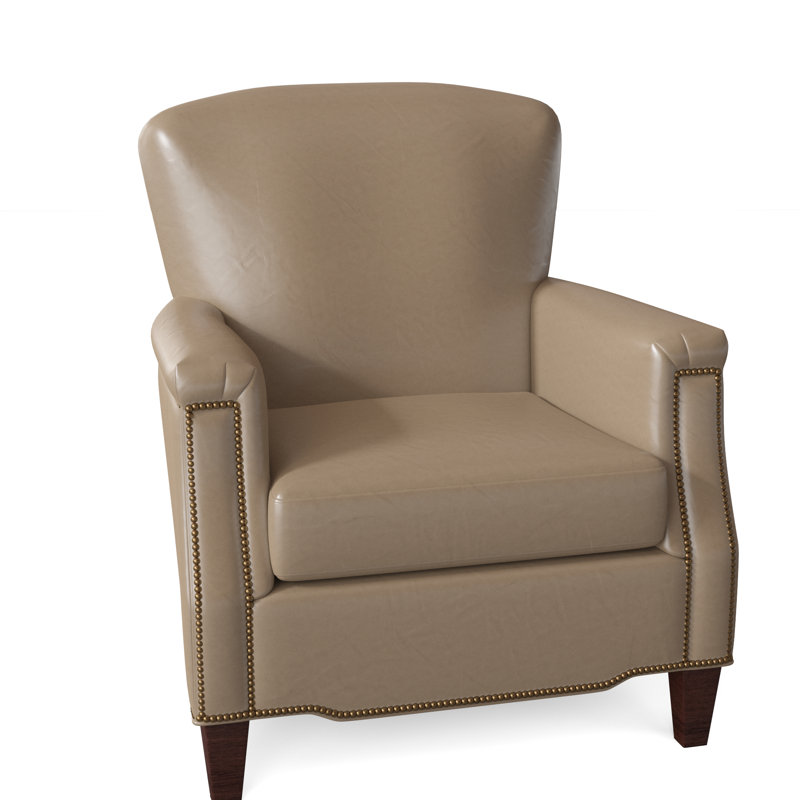 Vincent Upholstered Armchair, Empyrean Tweed Genuine Leather, Mahogany, French Natural