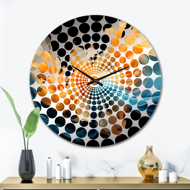 Horloge murale orange vif et turquoise, Grand