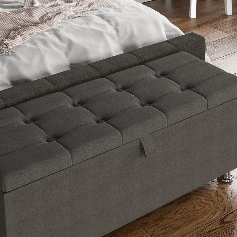 Amrin Upholstered Storage Ottoman, Toy Storage, Stool, Seat, UKFR Certified, Dark Grey