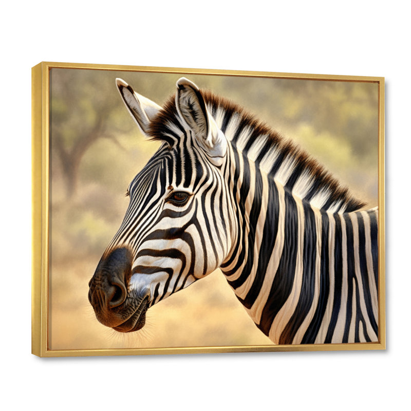 Zèbre africain I sur toile, H 34 po x l 44 po x P 1,5 po, Cadre flottant doré