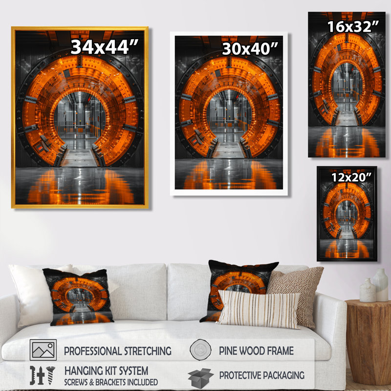 Orange noir, coffre-fort de sécurité - Banks, art mural, Toile argentée avec cadre flottant, H 32 po x l 16 po x P 1 po