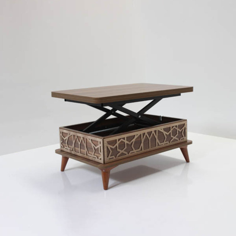 Table basse moderne en noyer, dimensions ajustables (35,4 po x 15,0 po x 23,6 po) | Panneau de particules 100% mélaminé, pieds en plastique (5,9 pouces) | Conception ouverte polyvalente, élégante et fonctionnelle pour le salon ou le bureau