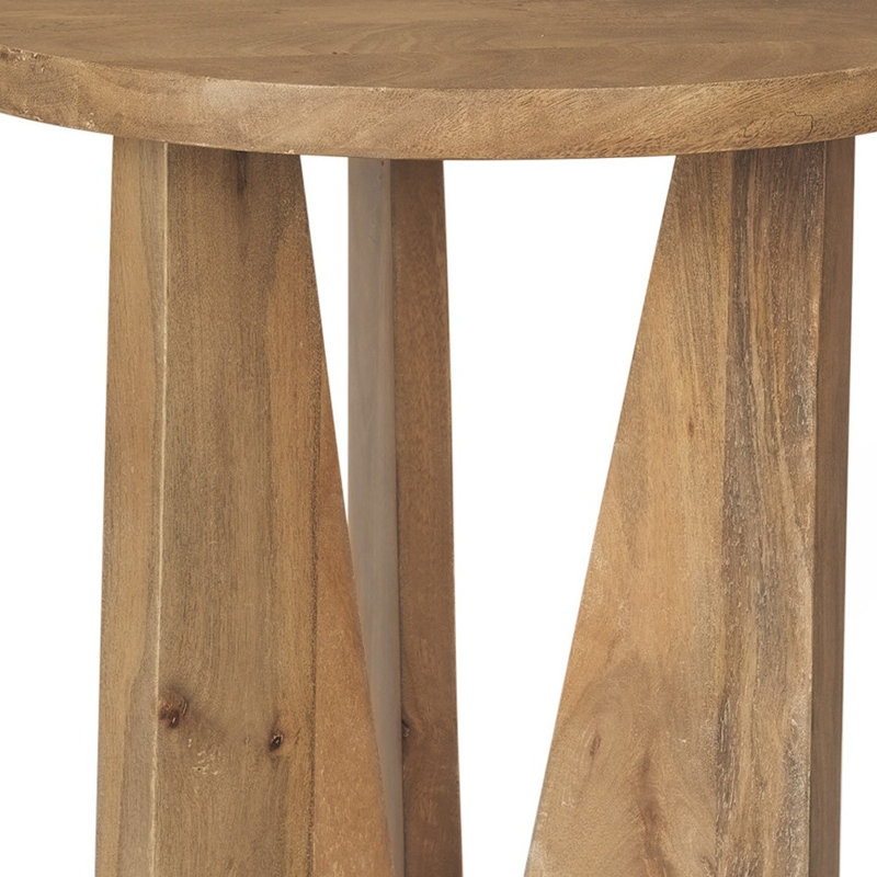 Table de bout ronde 22 "en bois massif naturel vieilli