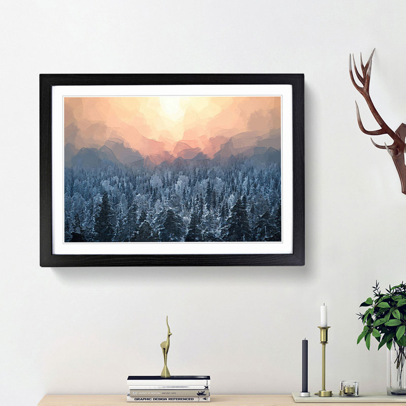 Sun High over Winter a Forest in Abstract - Picture Frame Graphic Art Print, 36cm H x 48cm W x 2cm D, Black Framed