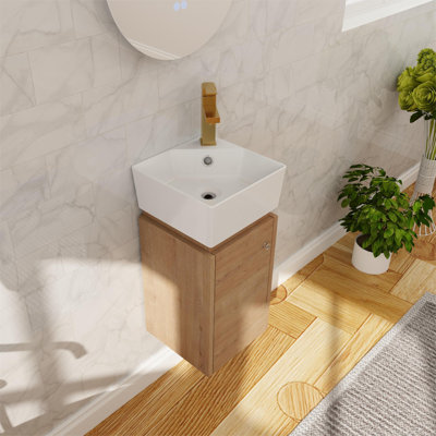 Ensemble de meuble-lavabo simple mural 12 po Rossendale, petit meuble-lavabo flottant avec lavabo en céramique, 1 porte