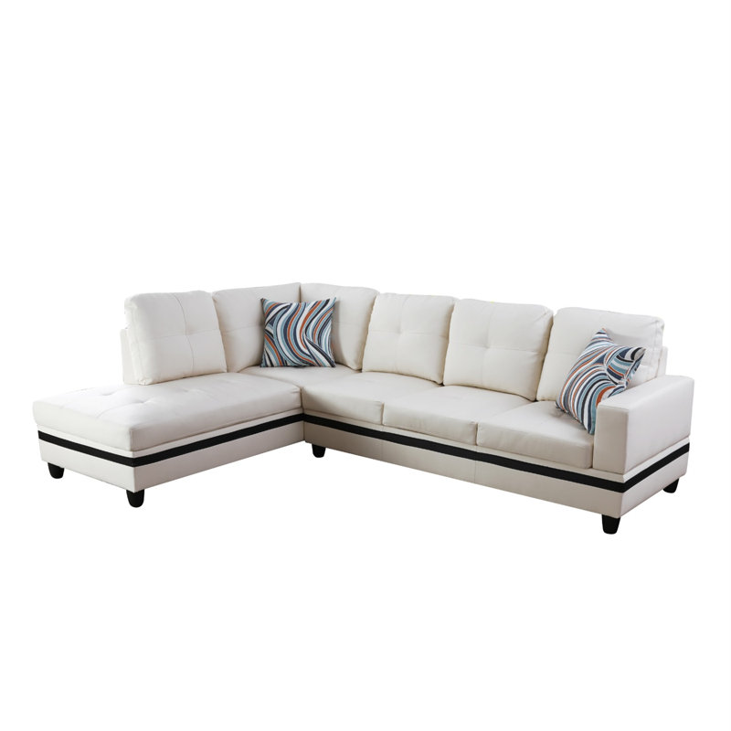 Bawan Faux Leather L-Shaped Sectional, Left Hand Facing, White Faux Leather