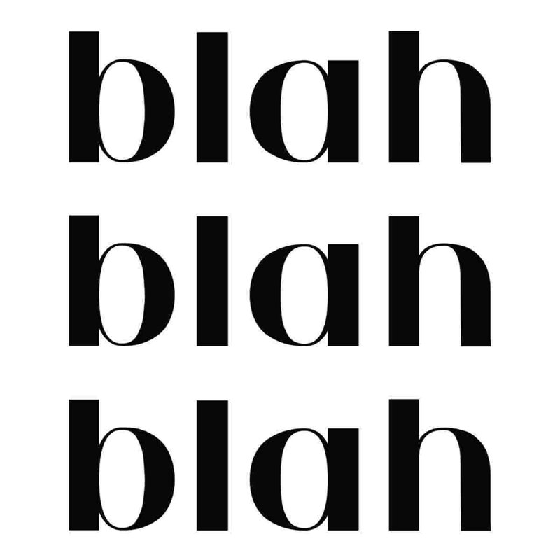 Blah Blah Blah, noir et blanc, police sur toile tendue, H 36 po x l 36 po