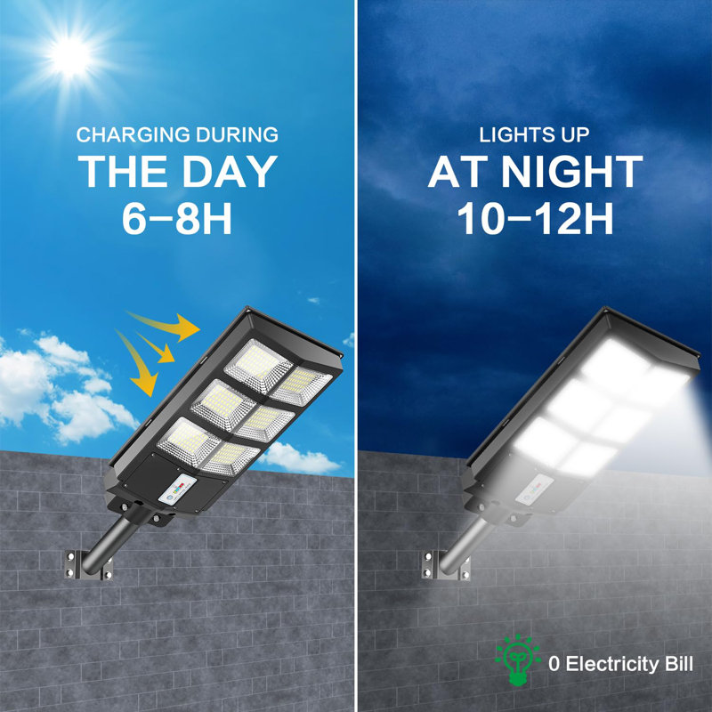 Home Outdoor LED Street Light (Set Of 2) With Solar Panels Dusk To Dawn With Motion Sensor Remote Control 600W Waterproof For Parking Lots Backyard