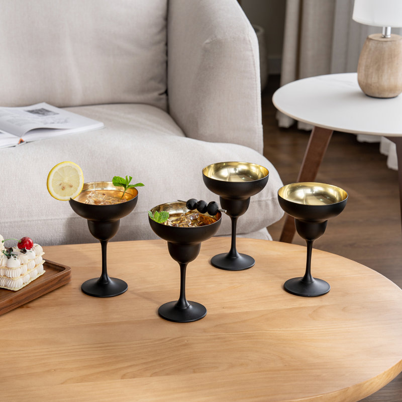 4 Piece 296ml Margarita Glass Set, Black