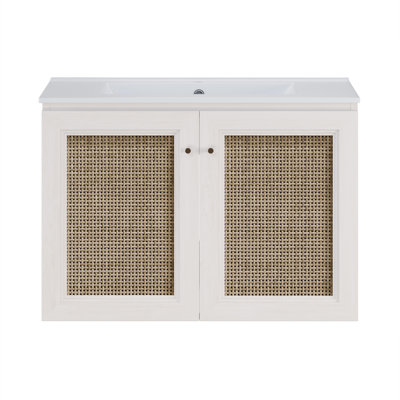 Meuble-lavabo mural 30 po en chêne blanc avec comptoir à un trou Witkowski