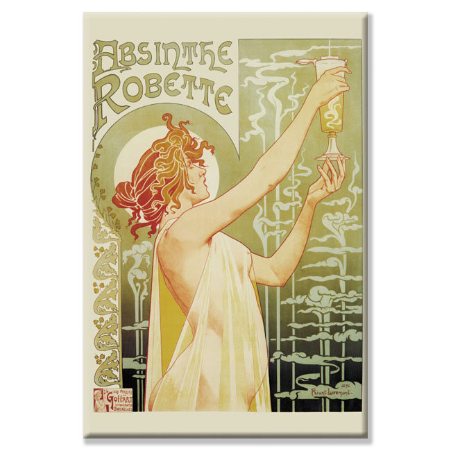 Affiche rétro absinthe rebette sur toile tendue, H 30 po x l 20 po
