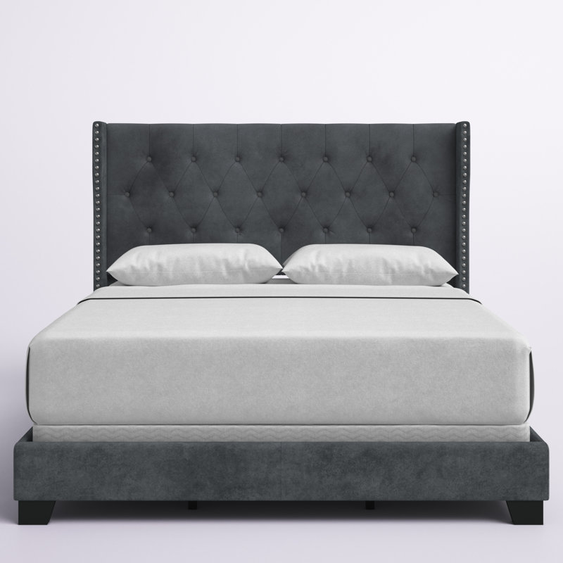 Osoba Upholstered Standard Bed, Dark Gray Velvet, Queen