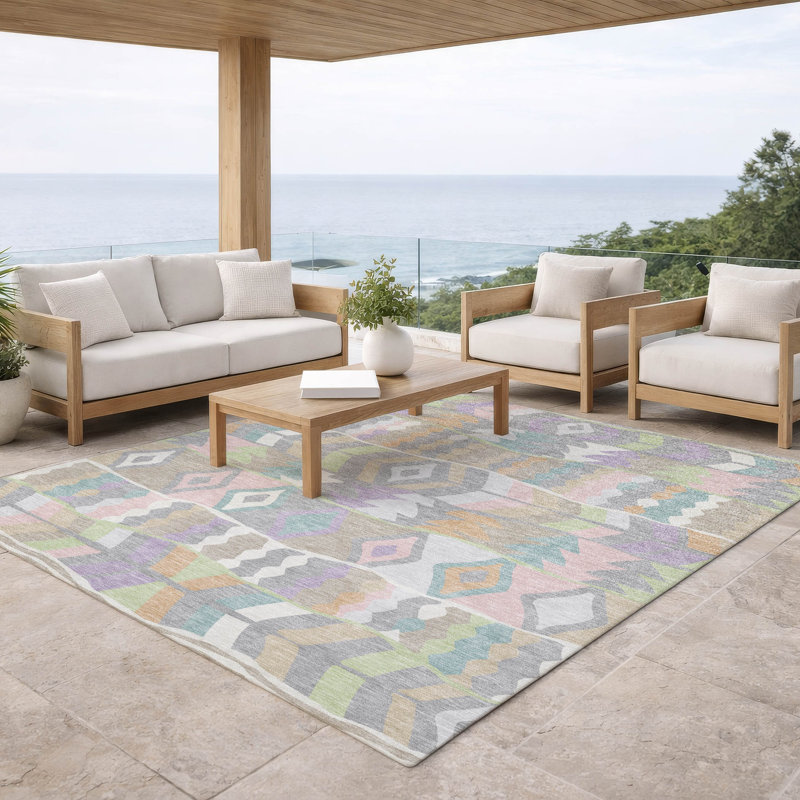 Machine Washable Indoor/Outdoor Chantille ACN2844 Lodge Rug, Pewter, 5' x 7'6"