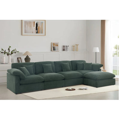 Canapé modulaire luxueux en tissu chenille 5 pièces avec repose-pieds