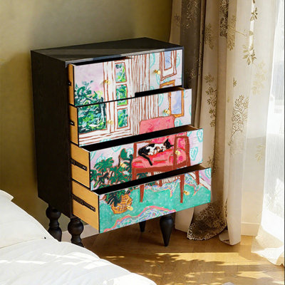 Ash Wood Five Drawer Decorative Cabinet